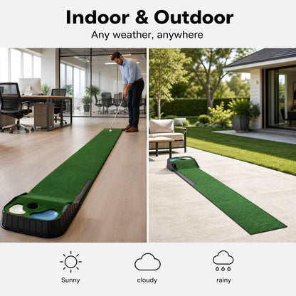 Centra Golf Putting Mat Training Aid Auto Ball Return 270cm Indoor Outdoor Green