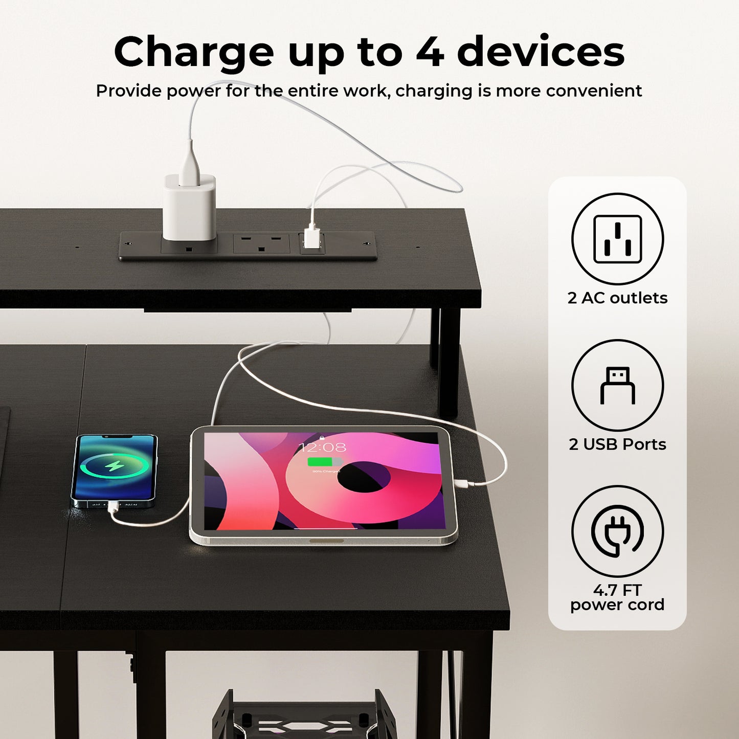 Levede Gaming Computer Desk Office Table with Lights Shelves Power Port 140cm