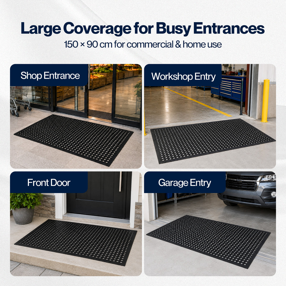 Marlow Door Mat Outdoor Rubber Drainage Slip-Resistant for Garage Entry Black