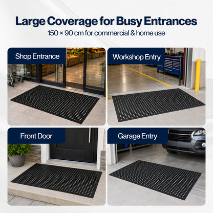 Marlow Door Mat Outdoor Rubber Drainage Slip-Resistant for Garage Entry Black