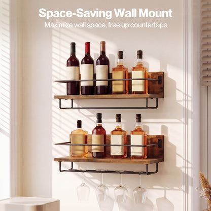 Levede Wall Wine Rack With Glass Holder Floating Wine Shelf Home Bar Storage 2PC
