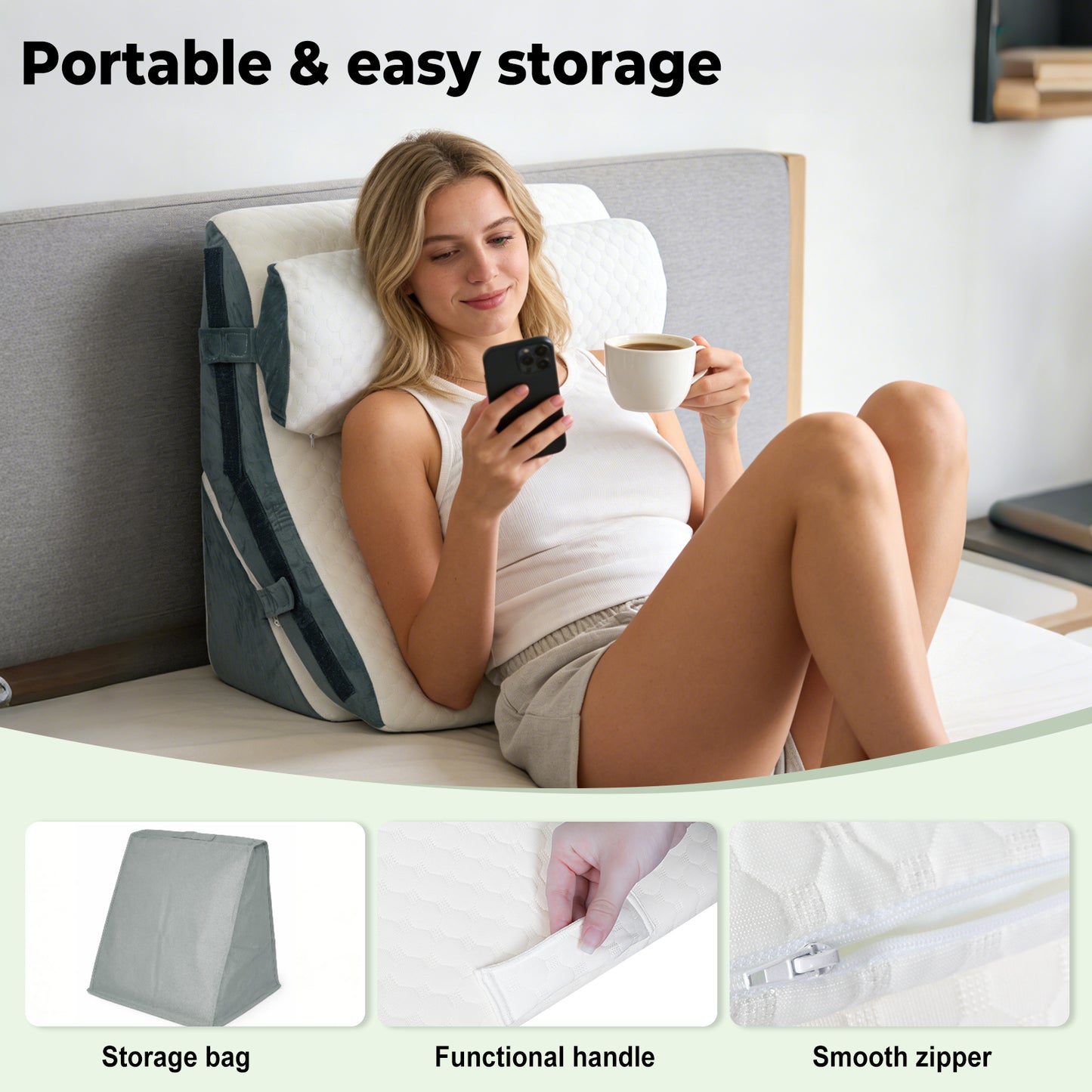 Lavio Large Wedge Pillow Cooling Memory Foam Orthopaedic Bed Cushion Acid Reflux