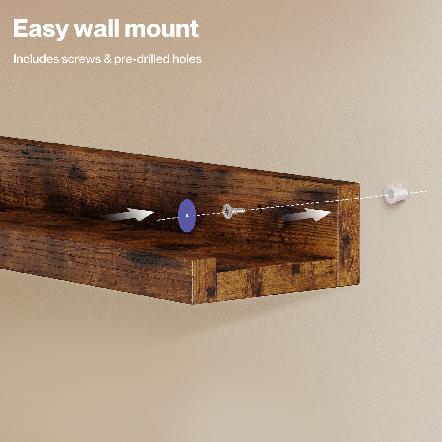Levede Rustic Floating Shelves Set 3 Wall Mounted Display Shelf Wood Storage