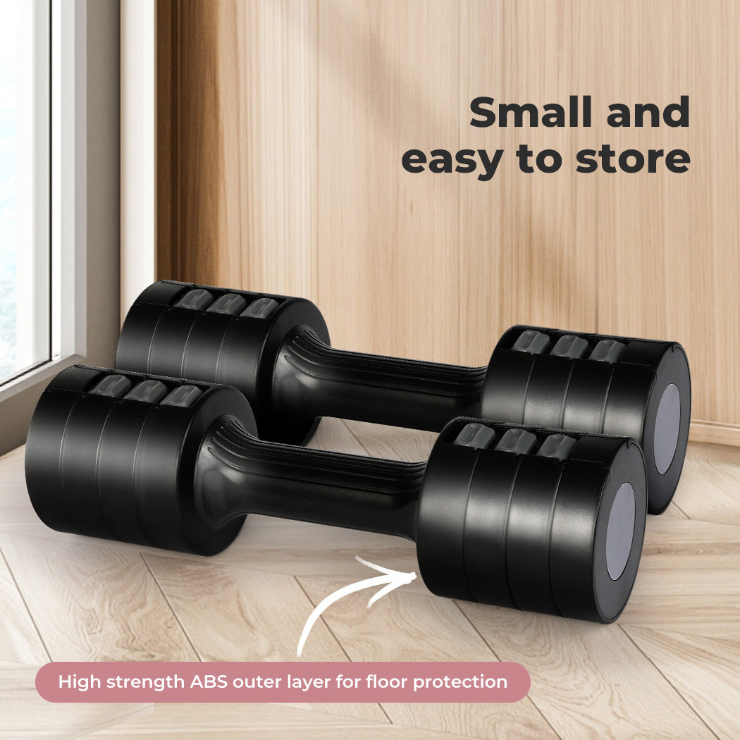 Centra A Pair Of 1KG To 2.5KG Adjustable Dumbbells With Metal Weight Black