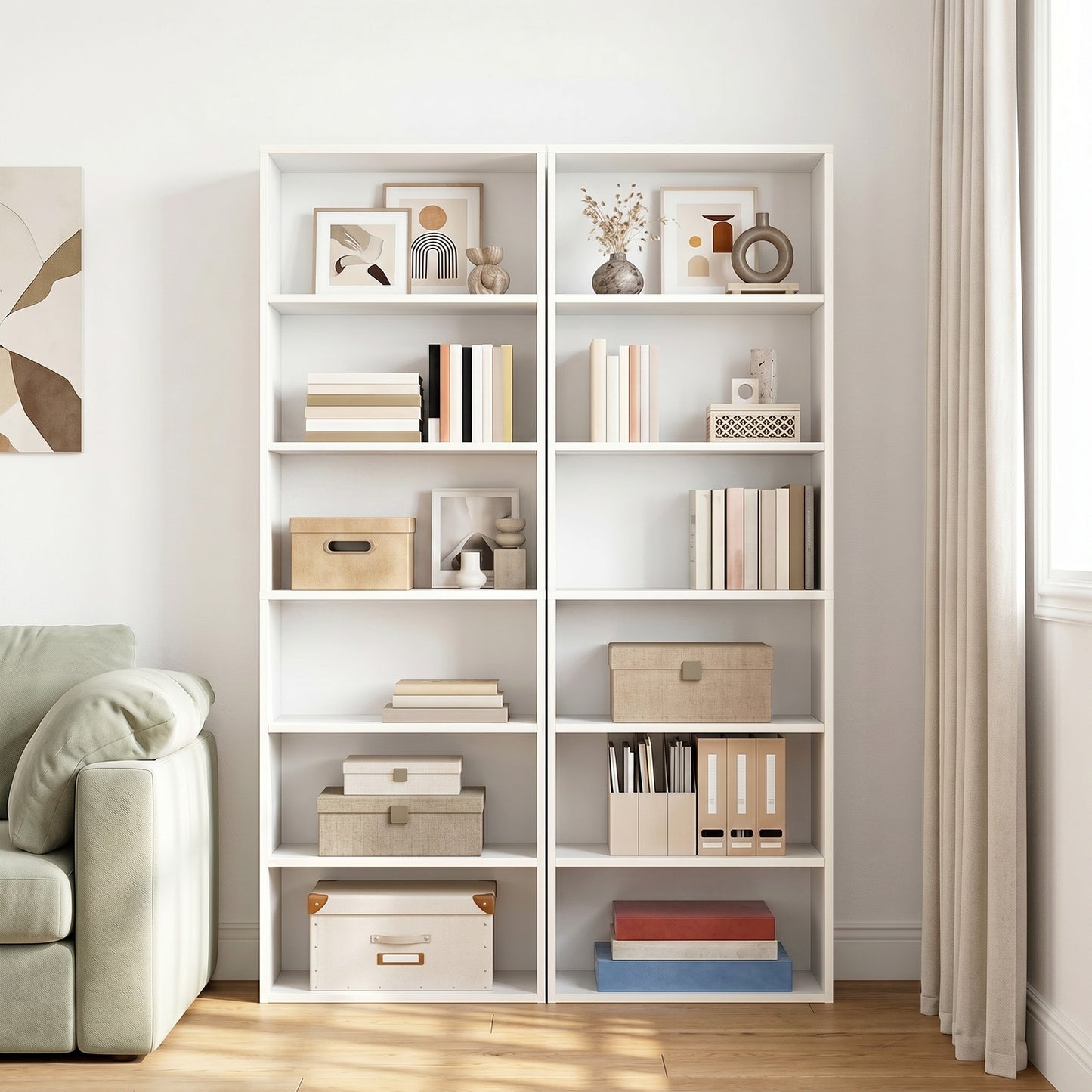 Levede Slim 6 Tier Bookshelf Narrow Bookcase  Storage Shelf Organizer Unit White