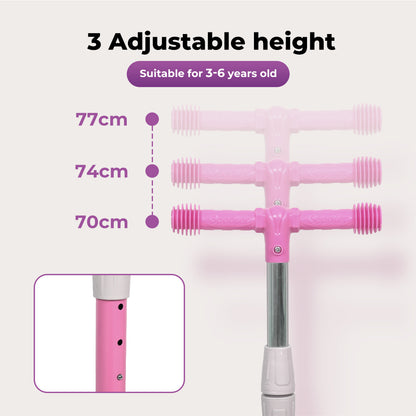 Dekko Foldable Kids Scooter Adjustable Height Flashing LED Music 3 Wheels Pink