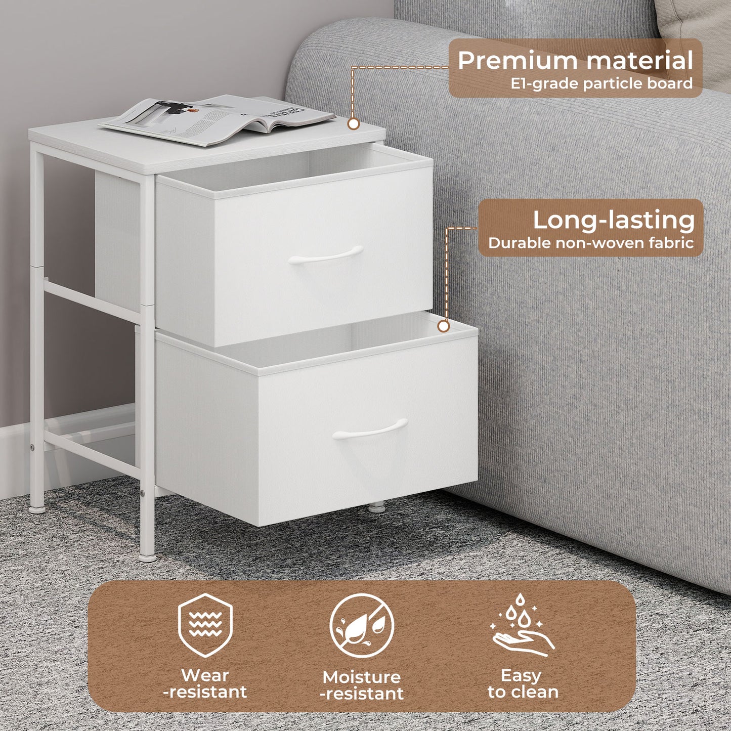 Levede Bedside Table 2 Fabric Drawer Nightstand Shelf Storage Furniture Cabinet