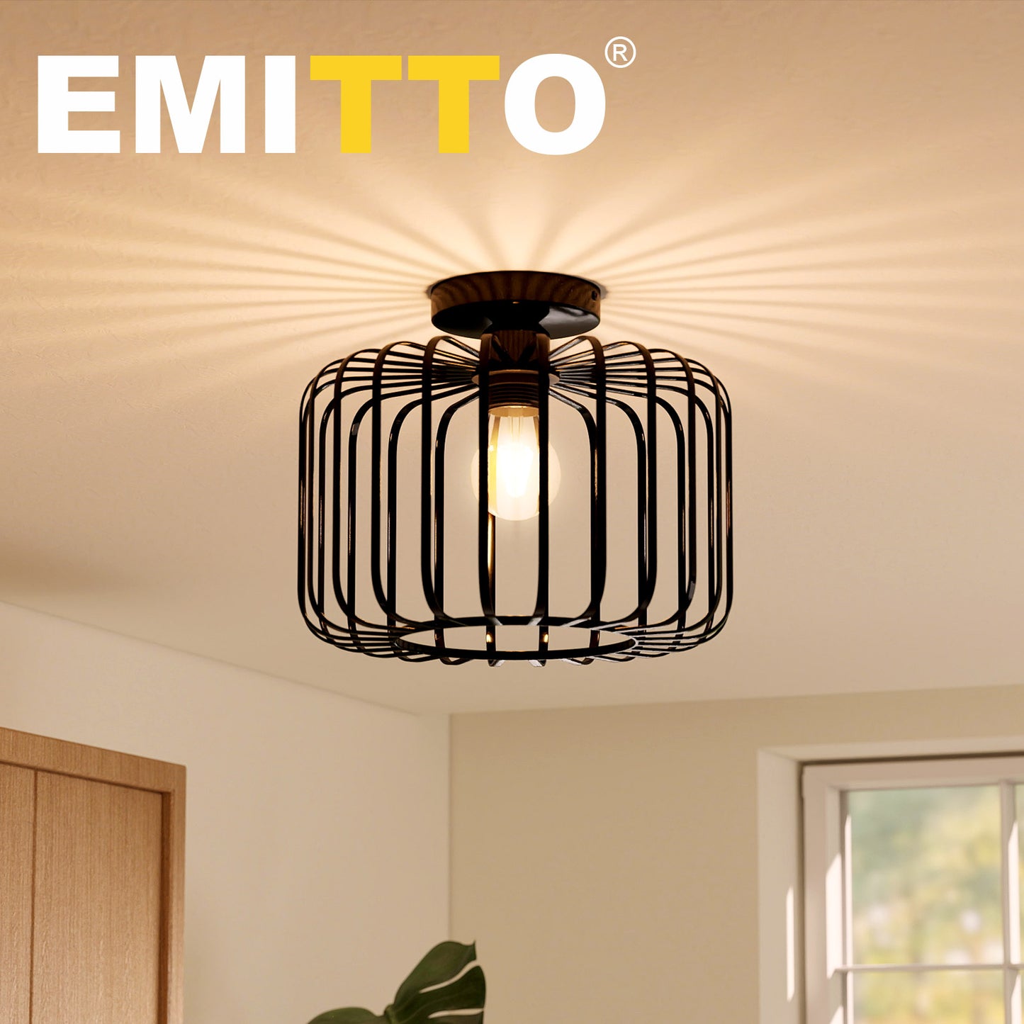 Emitto Ceiling Light Industrial Chandelier Metal Pendant Lamp Bedroom E27 Black
