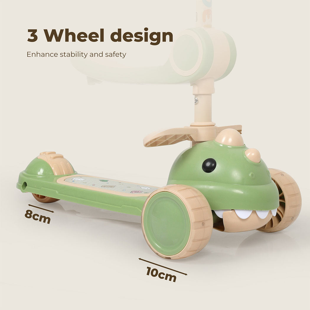 Dekko Foldable Kids Scooter Flip-able Seat Adjustable Height LED Light Green