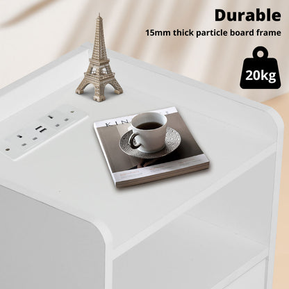 Levede Bedside Table Nightstand USB Charger Outlet RGB LED 3 Drawers White