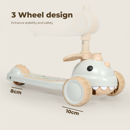 Dekko Foldable Kids Scooter Flip-able Seat Adjustable Height LED Light Beige