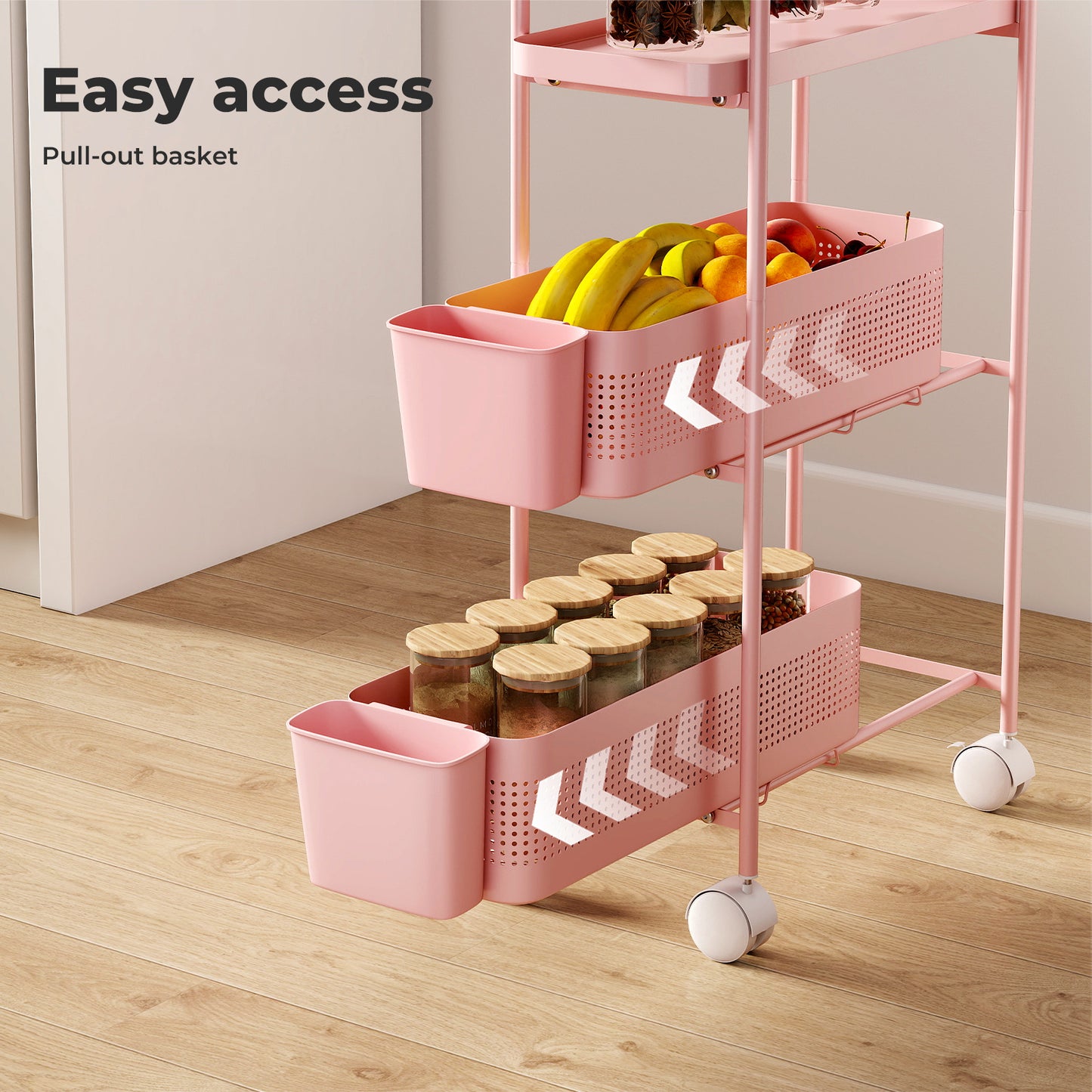 Levede 3 Tier Narrow Kitchen Trolley Cart with Pull-Out Baskets & Storage Bins