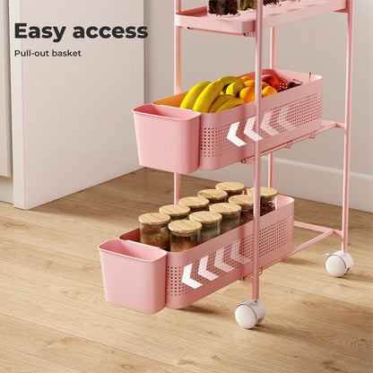Levede 3 Tier Narrow Kitchen Trolley Cart with Pull-Out Baskets & Storage Bins