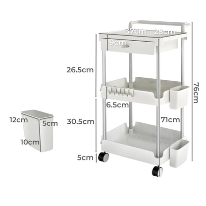 Levede 3 Tier Kitchen Trolley Cart on Wheels Metal Rolling Storage Island White