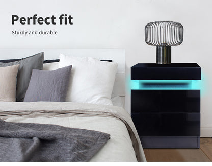 Levede Bedside Tables Side Table 2 Drawers RGB LED High Gloss Nightstand Cabinet