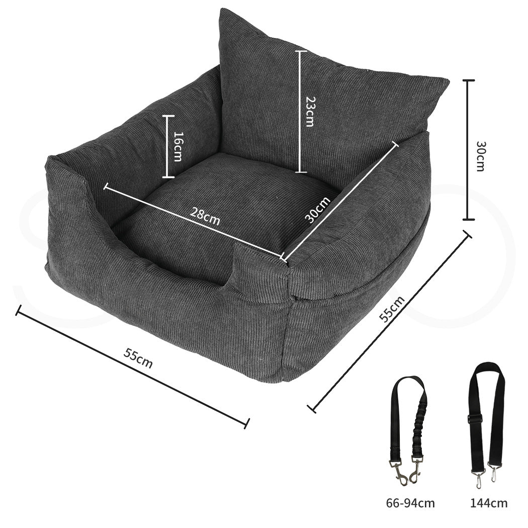 Skylos Pet Car Booster Seat Dog Protector Portable Bed Removable Dark Grey M