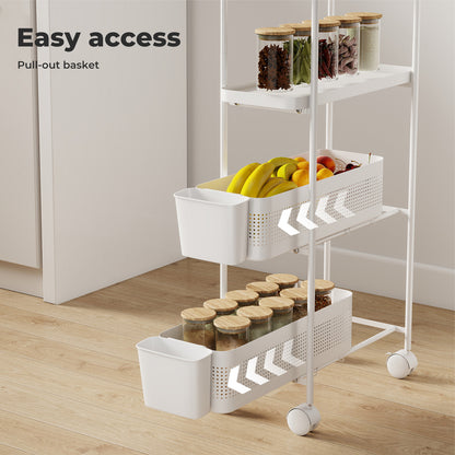 Levede 4 Tier Kitchen Trolley Cart Narrow on Wheels Pull out Bakset Storage Bins
