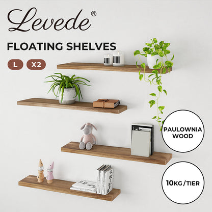 Wall Floating Shelves Wooden Mounted Storage Free Brackets Set 2Pcs 35.5IN 90CM
