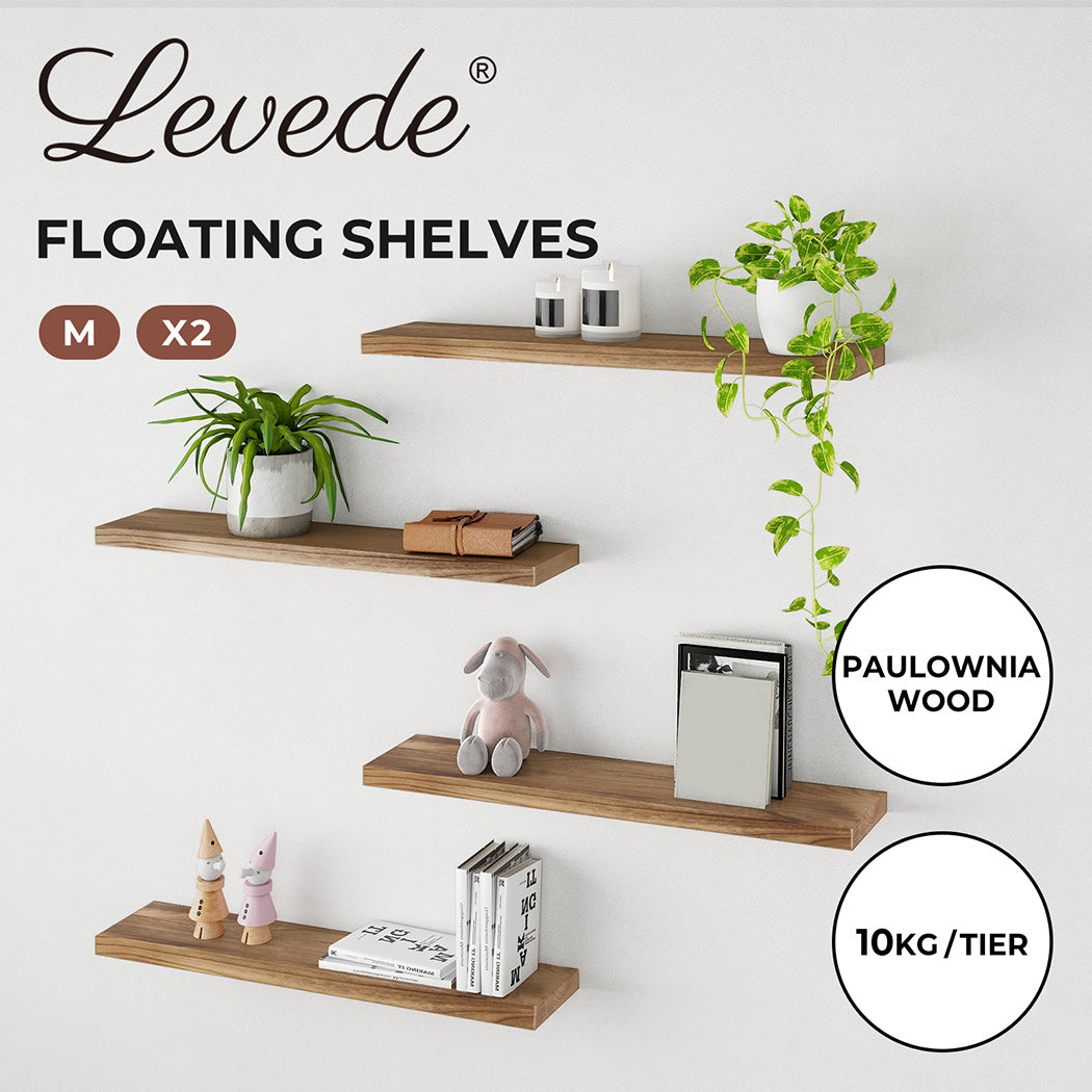 2Pcs Floating Shelves Wall Mounted Storage Wooden Display Shelf 23.5IN 61CM