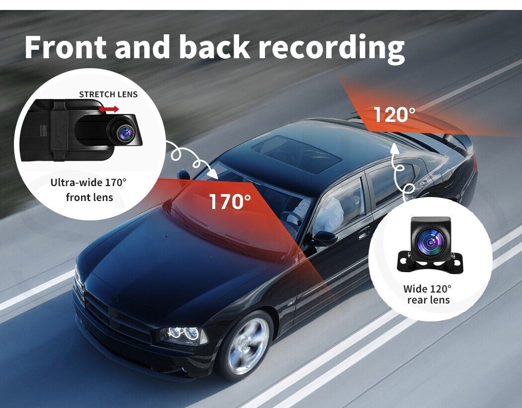Monvelo Dash Cam Front and Rear 1080P Camera Car DVR Recorder Night Vision 10"