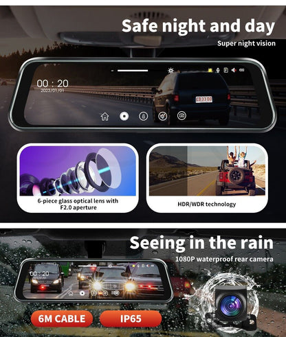 Monvelo Dash Cam Front and Rear 1080P Camera Car DVR Recorder Night Vision 10"
