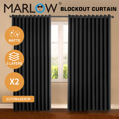 Marlow Thermal Blackout Curtains Pair Eyelet Ring Top for Bedroom Living Room
