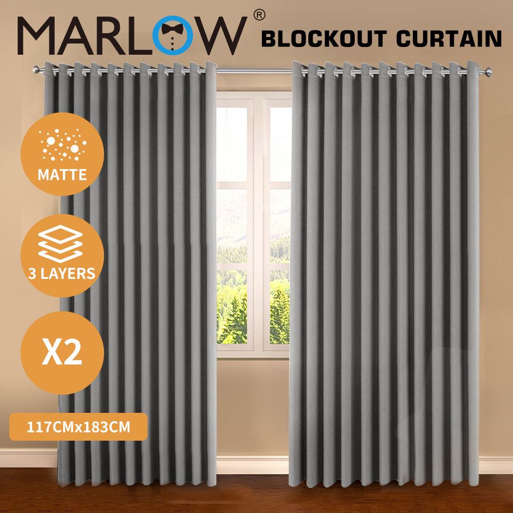 Marlow Thick Blackout Curtains 2 Panels Thermal Eyelet Ring Top 117x183 Washable