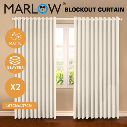 Marlow Thermal Blockout Curtains 2 Panel Eyelet Ring Top 66 x 54in Sun Block