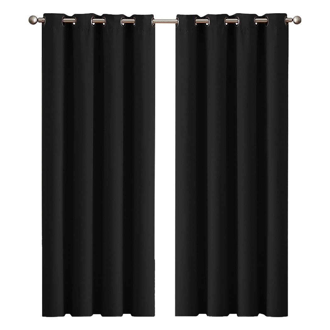 Marlow Blockout Curtains Panel 2x Blockot Eyelet Ring Top Black for Living Room