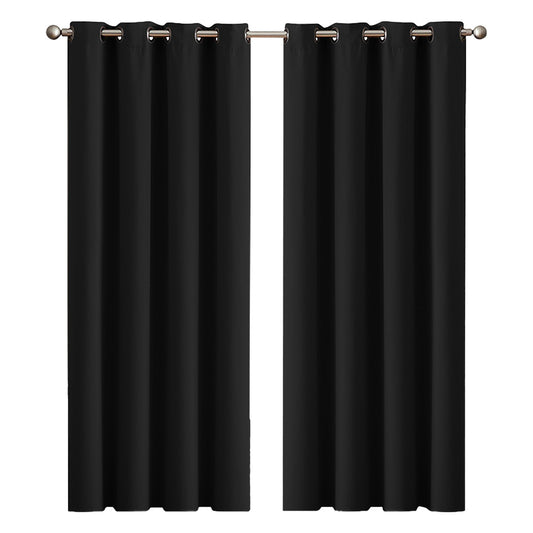 Marlow Blockout Curtains Panel 2x Blockot Eyelet Ring Top Black for Living Room