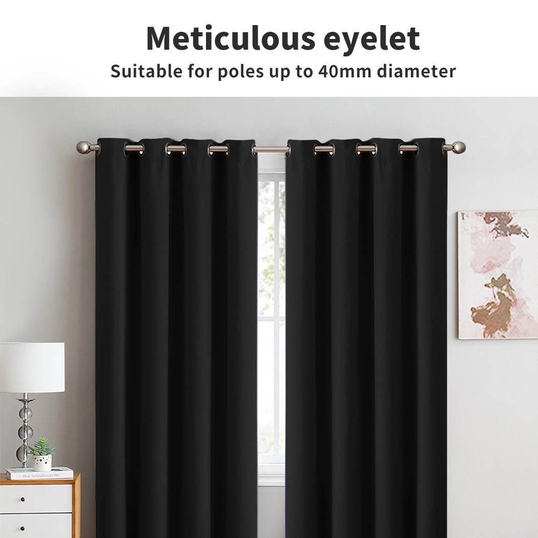 Marlow Blockout Curtains Panel 2x Blockot Eyelet Ring Top Black for Living Room