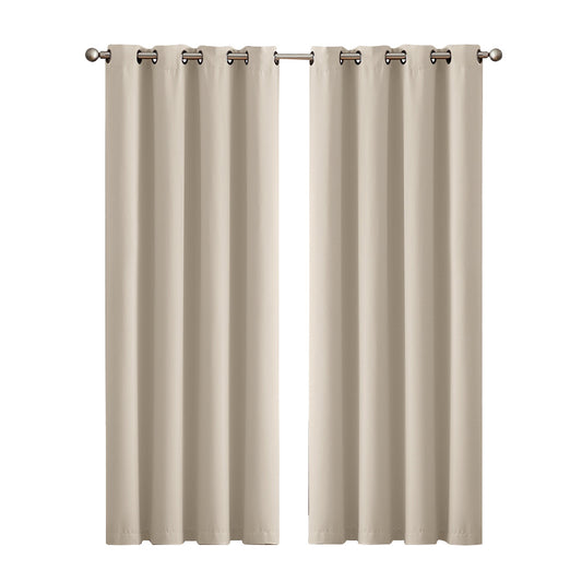 Marlow Thermal Blockout Curtains 2x Eyelet Ring 167x183cm Beige Machine Washable