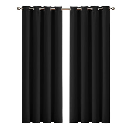 Marlow Thick Blockout Curtains 2x Thermal Eyelet Ring 167x183cm Black Washable