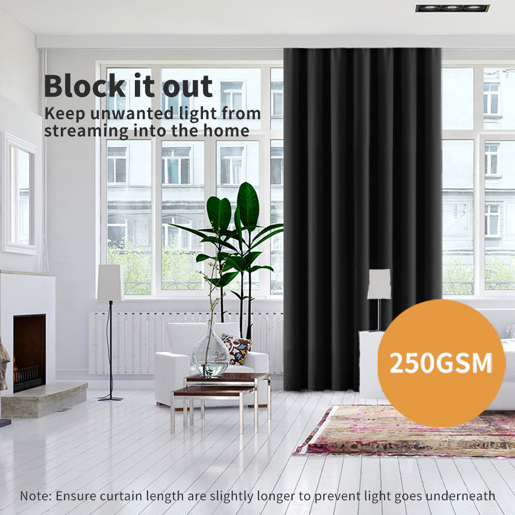 Marlow Thick Blockout Curtains 2x Thermal Eyelet Ring 167x183cm Black Washable