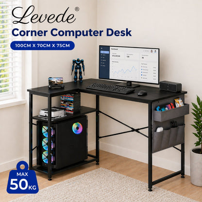 Levede Office Computer Desk Corner Table L-shaped with Storage Shelves 100cm