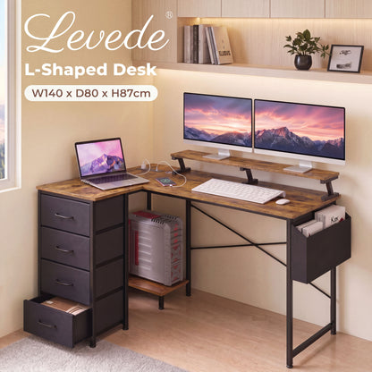 Levede L Shaped Desk with Storage Drawer Charing Office Computer Corner Table