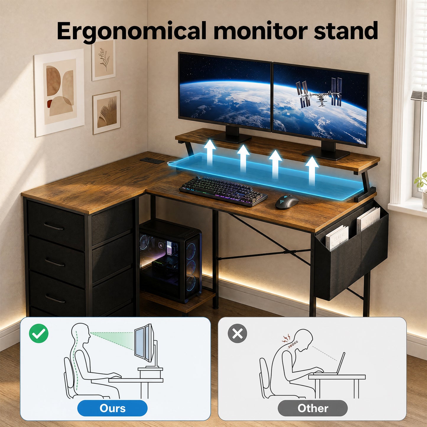 Levede L Shaped Desk with Storage Drawer Charing Office Computer Corner Table