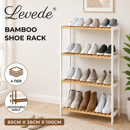 Levede 4-Tier Bamboo Shoe Rack Stand Adjustable Wooden Storage Shelf Organiser