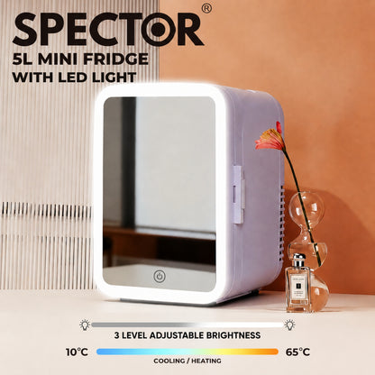 Spector Mini Fridge 5L Portable Tabletop Cooler Warmer LED Makeup Mirror Bedroom