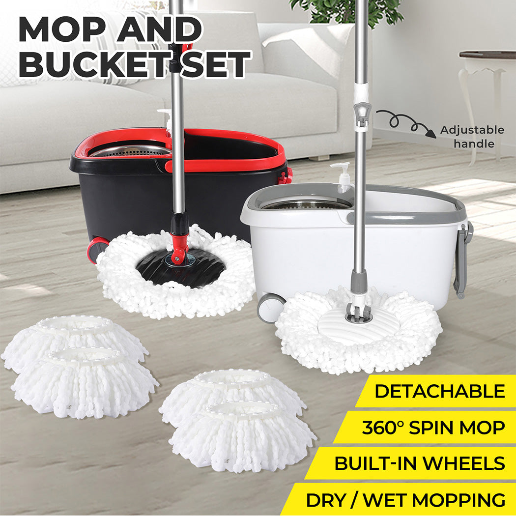 Cleanflo Spin Bucket Set Wet Dry Stainless Steel 360Â° Rotating 2 Floor Mop Head