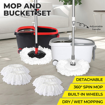 Cleanflo Spin Bucket Set Wet Dry Stainless Steel 360Â° Rotating 2 Floor Mop Head