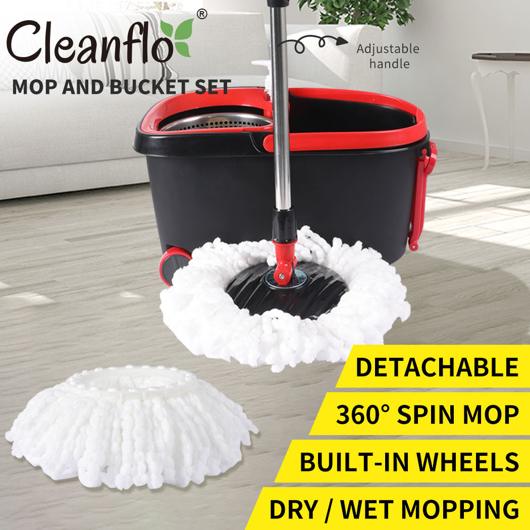 Spin Mop Bucket Set 360° Degree Stainless Steel Rotating Wet Dry Black
