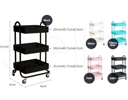 Levede Kitchen Trolley Cart 3 Tiers Storage Rack Steel Shelf Organiser Wheels