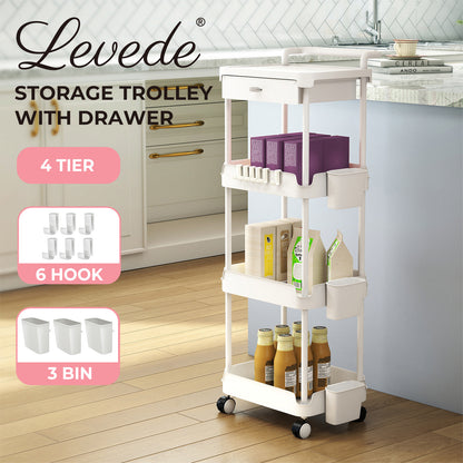 Levede 4 Tier Storage Trolley Cart on Wheels Kitchen Laundry Narrow Space Rack