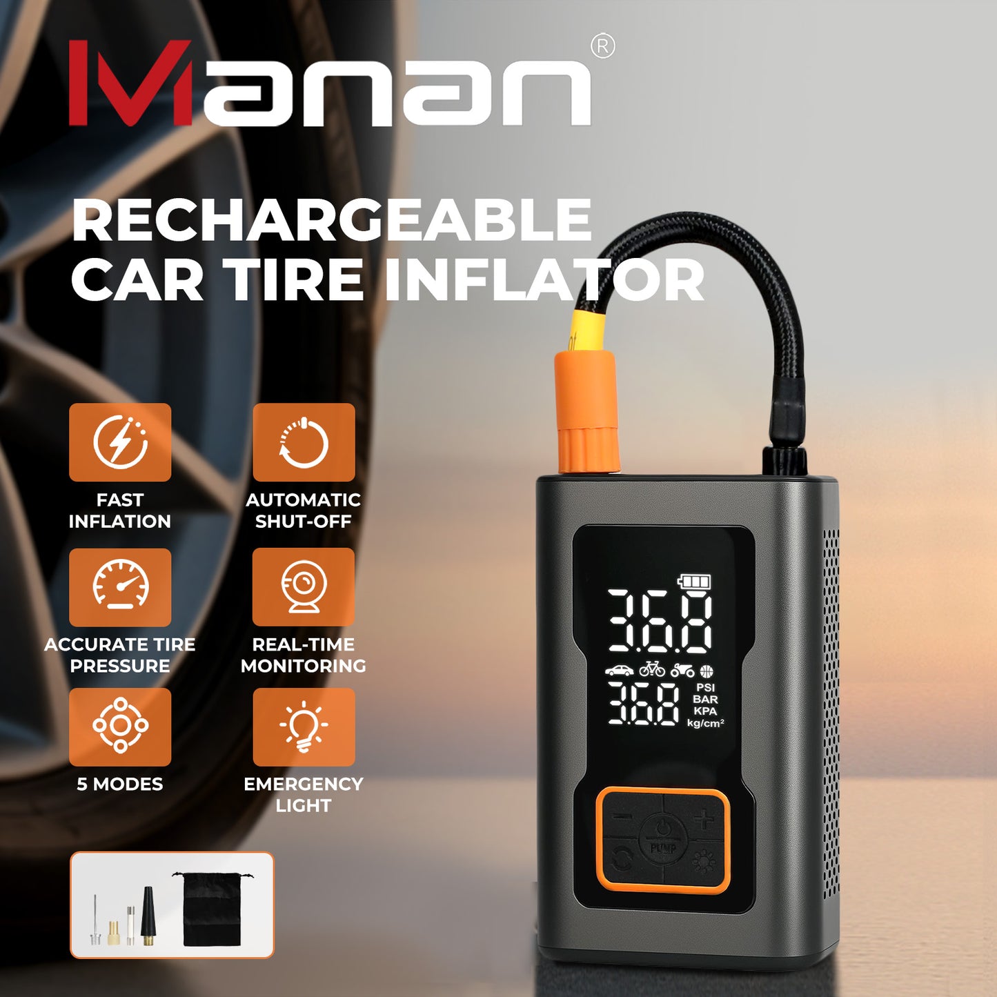 Manan Car Tyre Inflator Digital Portable Tyre Air Compressor Pump 12V Electric
