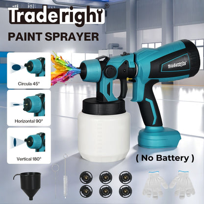Traderight Cordless Paint Sprayer 18V Electric Spray Gun 1000ml HVLP 6 Nozzles