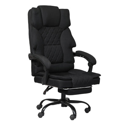Levede Office Chair with Footrest Linen Fabric High Back Swivel 135° Reclining