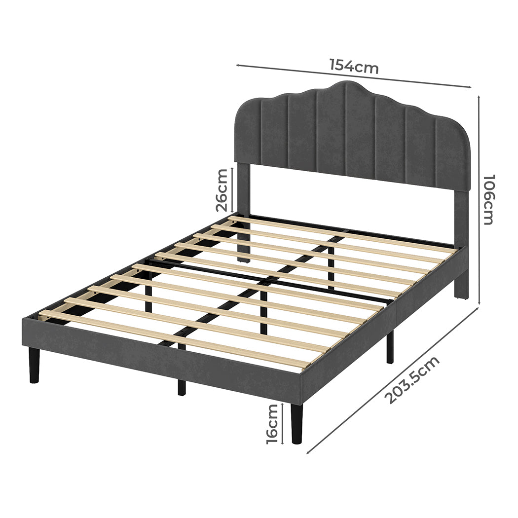 Levede King Upholstered Bed Frame Linen Fabric Platform Base Scalloped Headboard