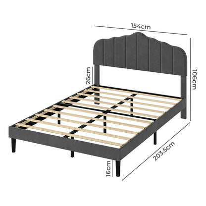 Levede King Upholstered Bed Frame Linen Fabric Platform Base Scalloped Headboard