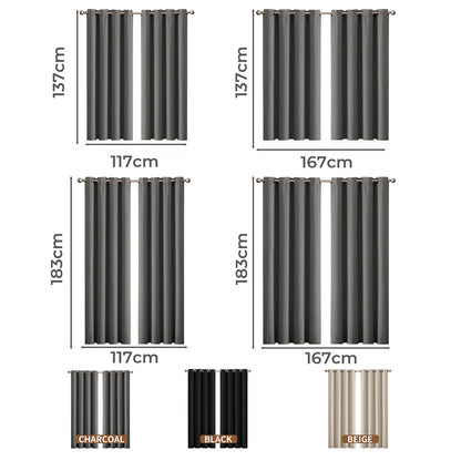 Marlow 2PC Thermal Blackout Blockout Curtains Eyelet Ring Top Thick Sun Block